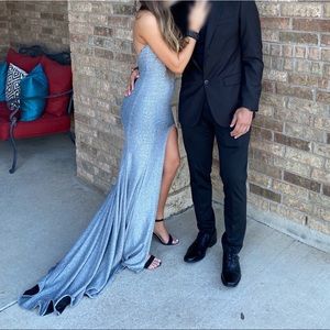 Silver mermaid crisscross back dress with slit